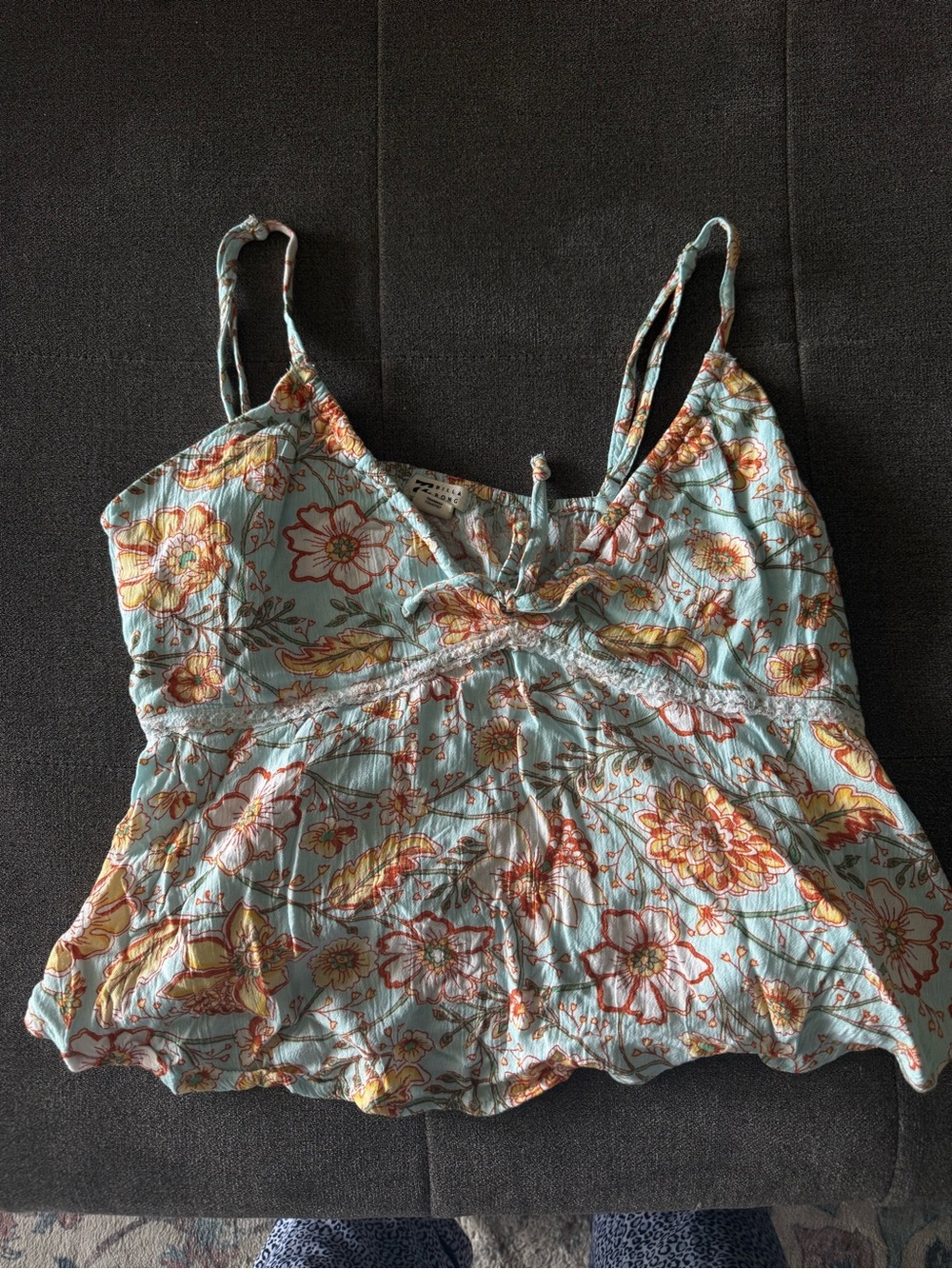 Billabong Light Blue Floral Tie-Front Camisole